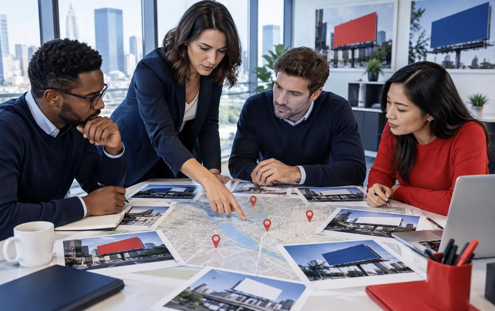 Team planning billboard site locations